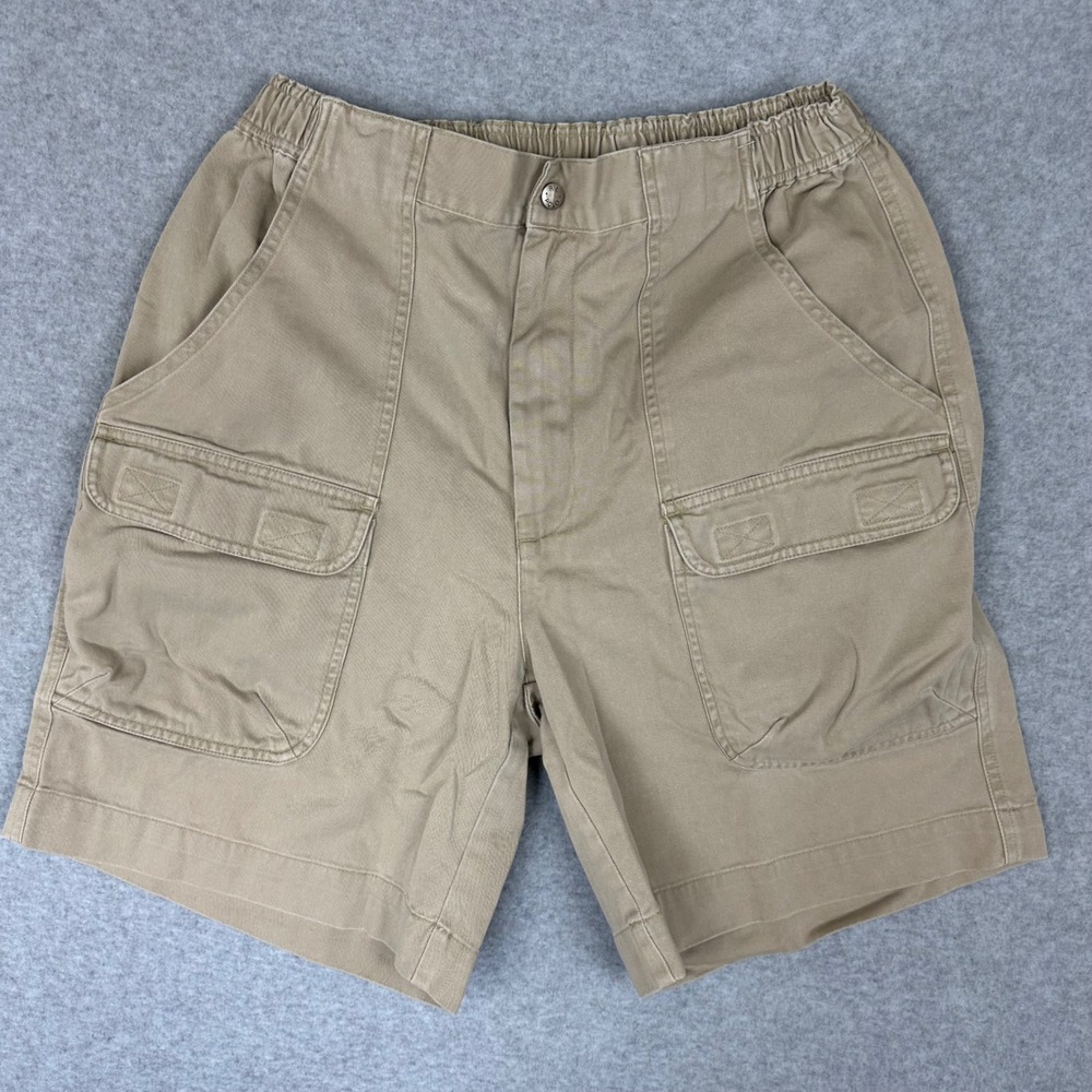 Polo Ralph Lauren Mens Khaki Cargo Shorts Tan Cotton Elastic‎ Waist 26-32